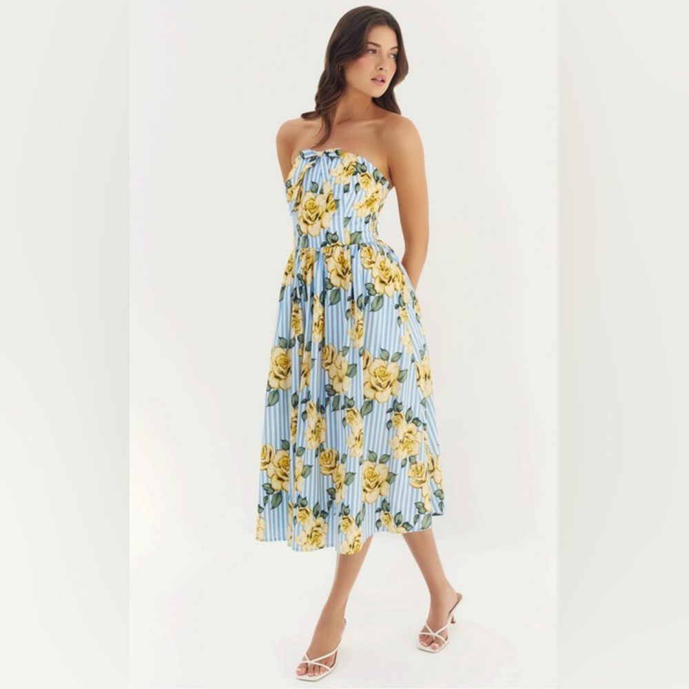 NWT Hutch Sommer Dress in Blue Yellow Stretch Poplin Size Small